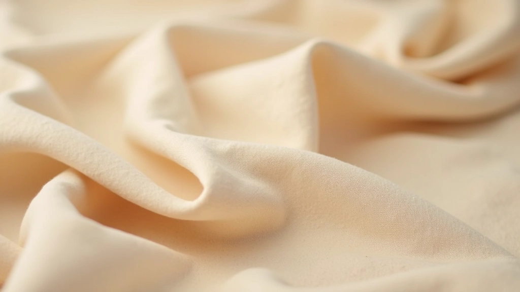 Close-up of sustainable linen fabric with natural texture, warm neutral tones, studio lighting